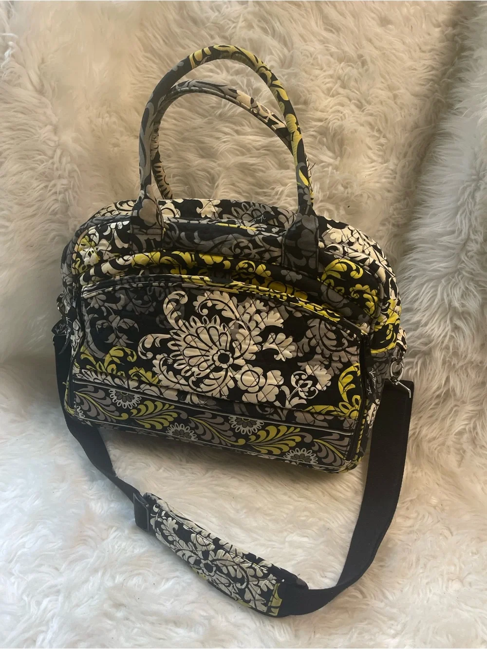 Vera Bradley Quilted Floral - Black & Yellow large laptop bag